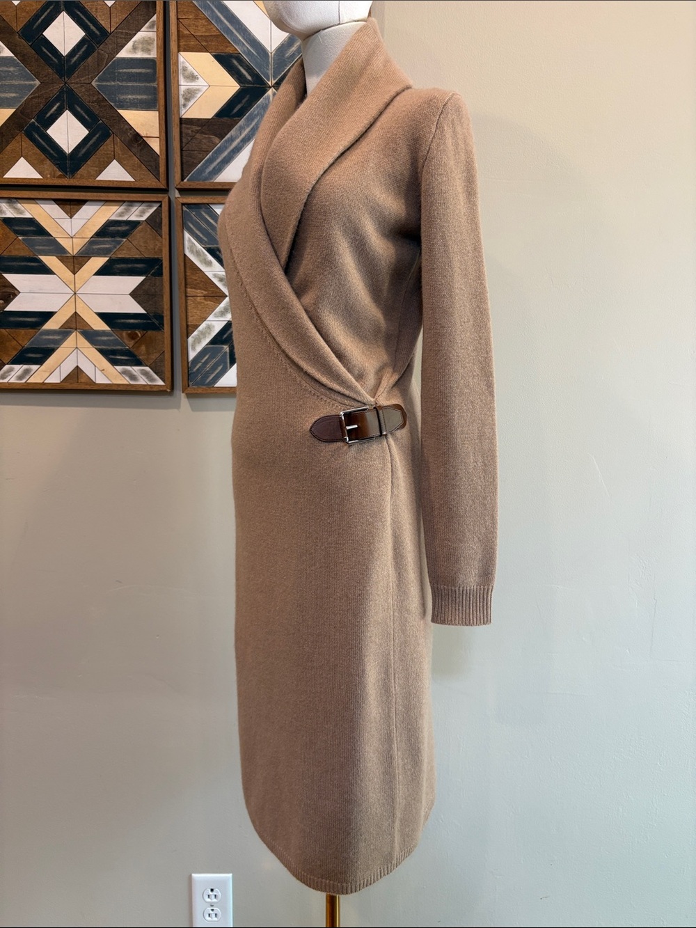 Ralph Lauren Camel Wrap-Style Long Sleeve Knit Dress - Picture 4 of 14